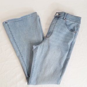 Express Flare Jeans Light Wash Womens  SIZE 8 SHORT Stretch 28x28.5 High Rise